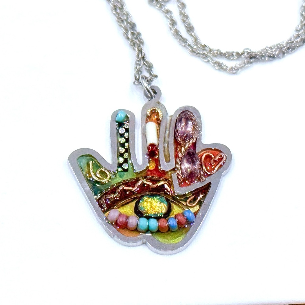 Seeka Unique Handpainted Hamsa Necklace - Picture 2 of 9